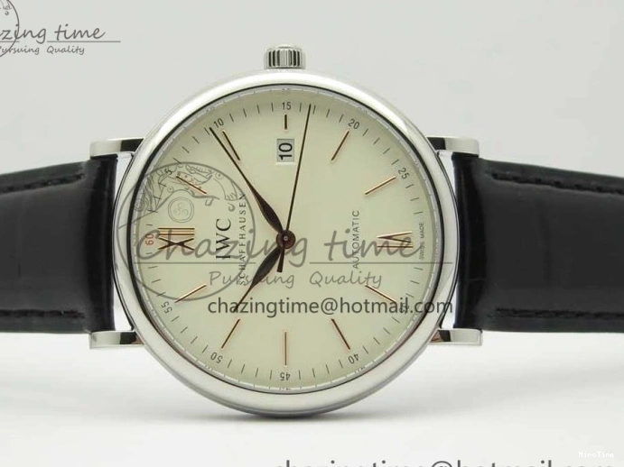 MIROTIME 0309 Portofino Automatic SS FKF 1:1 Best Edition White Dial RG Markers on Black Leather Strap A Stretchable 7141